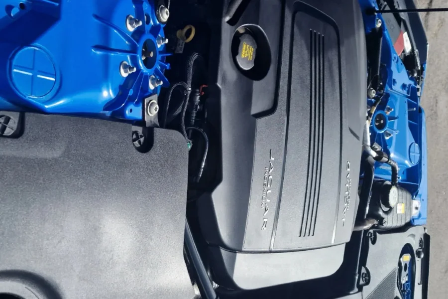 Spotless Jaguar engine bay gleaming after professional engine clean by Hydrowax